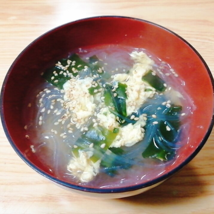 包丁不要☆春雨と卵とわかめの中華スープ